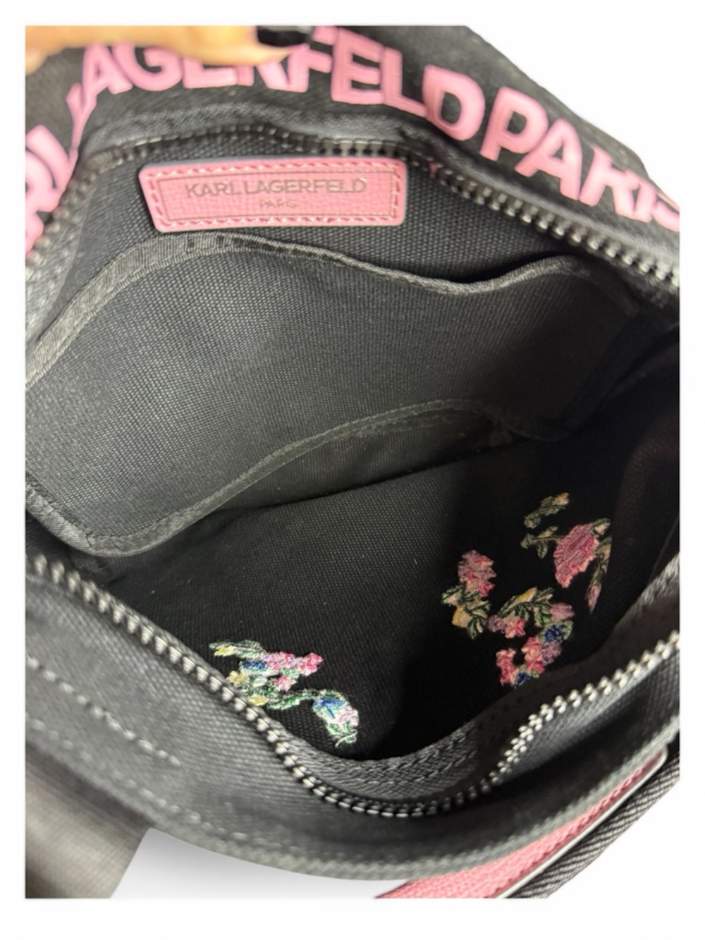 Karl Lagerfeld Black Crossbody Bag with Pink Accents - Picture 5 of 7